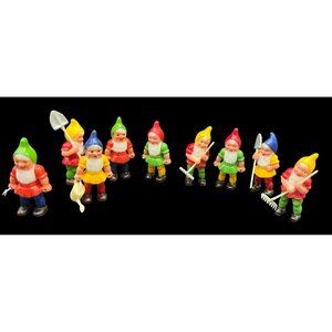 9 VTG Dwarfs Gnome Elf Plastic Cake Toppers 12 pieces in total  Snow White and t